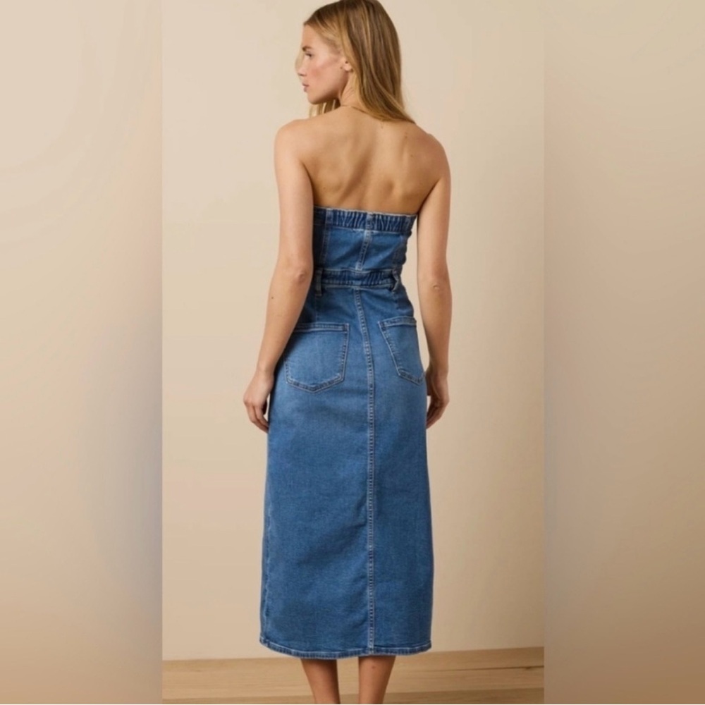 AMERICAN EAGLE OUTFITTERS Denim Strapless Tube Midi Dress Size 14 - Picture 4 of 11